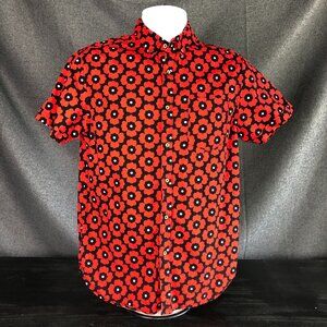 Cactus Man Ricky Singh Red Black Flower Print Button Down Shirt Mens Sm Slim Fit